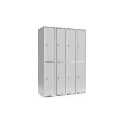 Fydor double deck clothes locker, 4 compartments, light grey, W 1200 mm, flat roof shape, padlock.