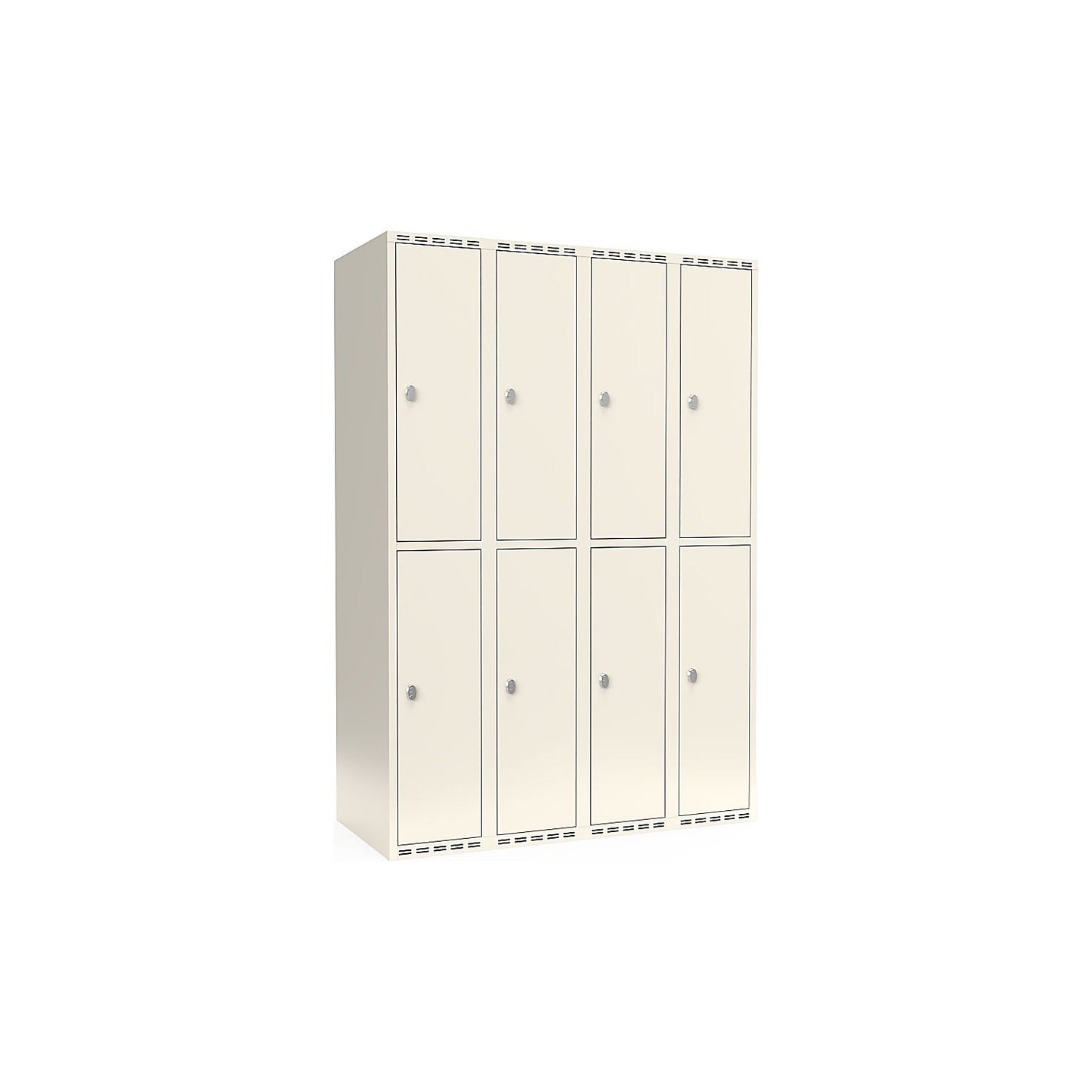 Fydor double deck clothes locker, 4 compartments, white, W 1200 mm, flat roof shape, padlock.