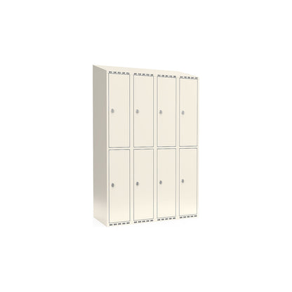 Fydor double deck clothes locker, 4 compartments, white, W 1200 mm, sloping roof shape, padlock.