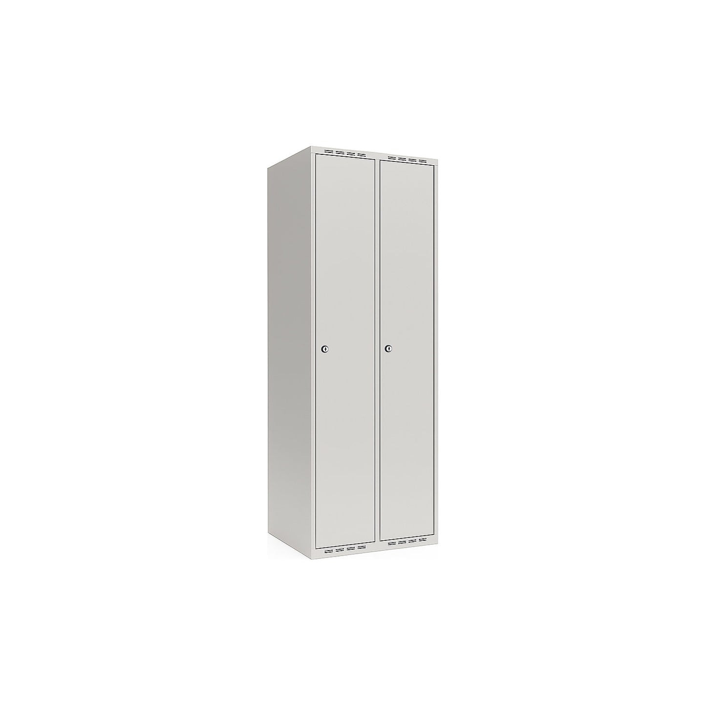 Fydor locker, 2 compartments, light grey, W 600 mm, flat roof shape, cylinder lock.