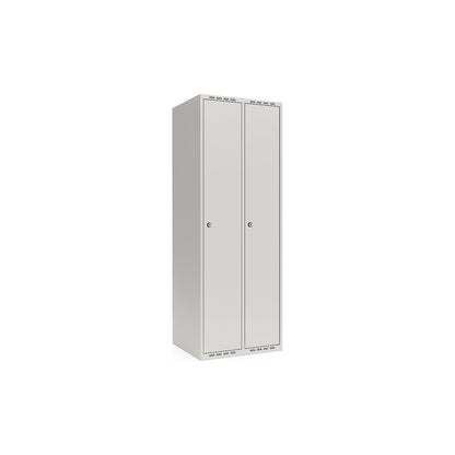 Fydor locker, 2 compartments, light grey, W 600 mm, flat roof shape, cylinder lock.
