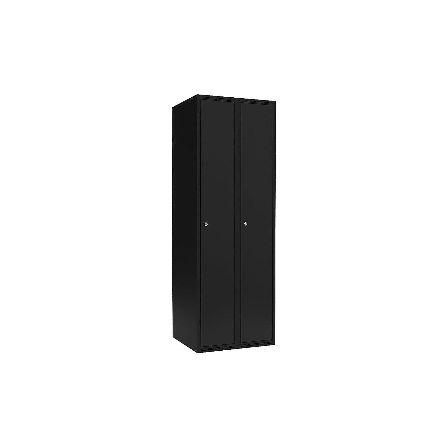 Fydor locker, 2 compartments, black, W 600 mm, flat roof shape, cylinder lock.