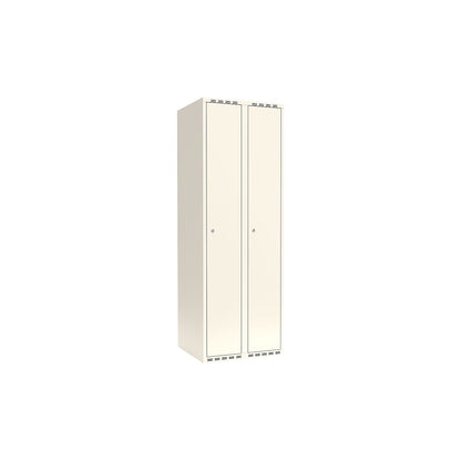 Fydor locker, 2 compartments, white, W 600 mm, flat roof shape, cylinder lock.