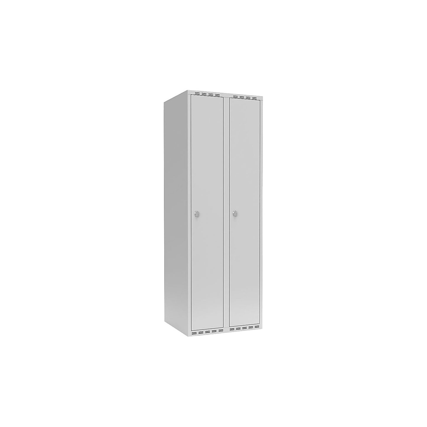 Fydor locker, 2 compartments, light grey, W 600 mm, flat roof shape, padlock.