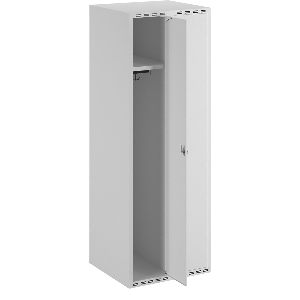 Fydor locker, 2 compartments, light grey, W 600 mm, flat roof shape, padlock.