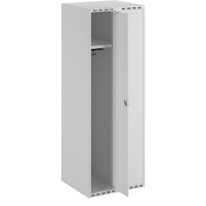 Fydor locker, 2 compartments, light grey, W 600 mm, flat roof shape, padlock.