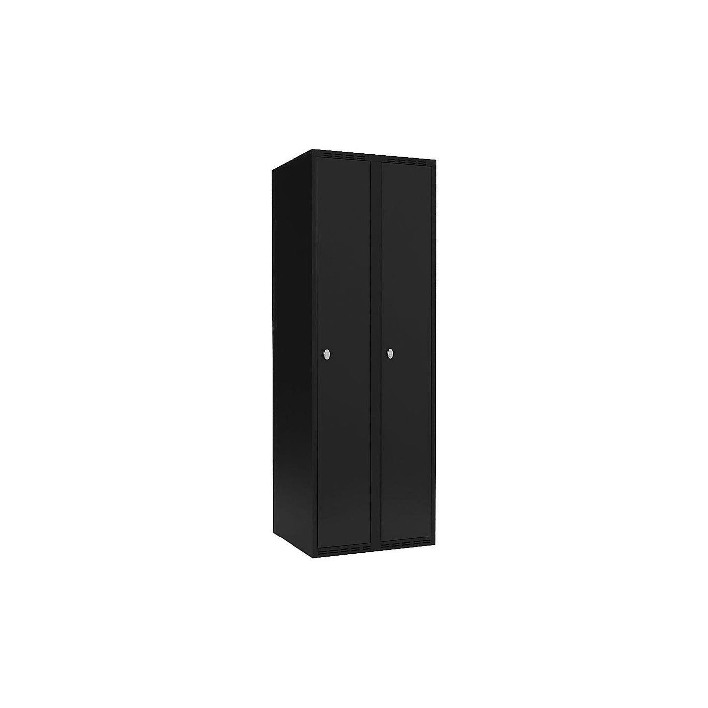 Fydor locker, 2 compartments, black, W 600 mm, flat roof shape, padlock.