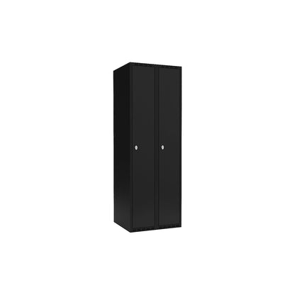 Fydor locker, 2 compartments, black, W 600 mm, flat roof shape, padlock.