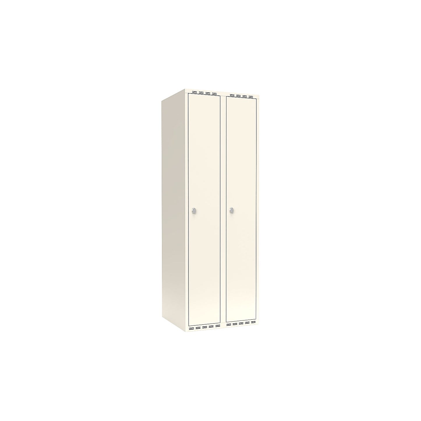 Fydor locker, 2 compartments, white, W 600 mm, flat roof shape, padlock.