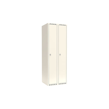 Fydor locker, 2 compartments, white, W 600 mm, flat roof shape, padlock.