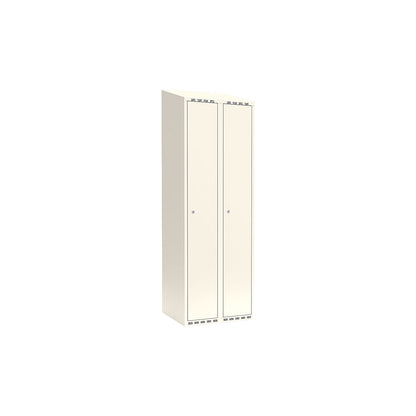 Fydor locker, 2 compartments, white, W 600 mm, sloping roof shape, cylinder lock.