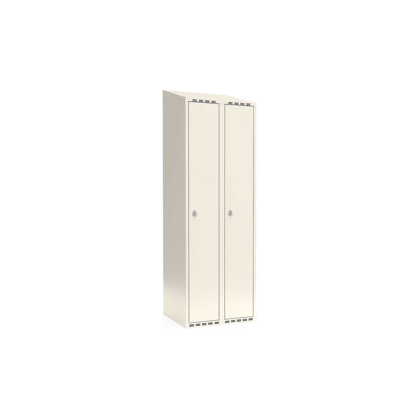 Fydor locker, 2 compartments, white, W 600 mm, sloping roof shape, padlock.