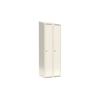 Fydor locker, 2 compartments, white, W 600 mm, sloping roof shape, padlock.