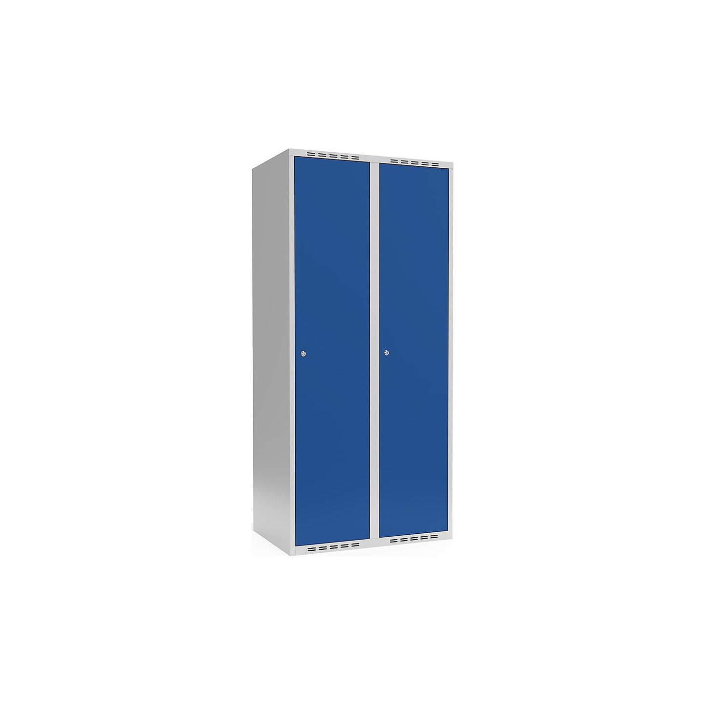 Fydor locker, 2 compartments, light grey / gentian blue, W 800 mm, flat roof shape, cylinder lock.