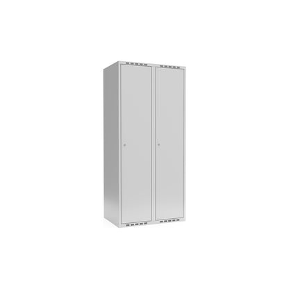 Fydor locker, 2 compartments, light grey, W 800 mm, flat roof shape, cylinder lock.