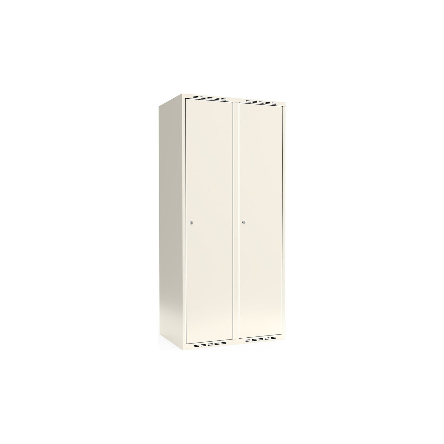 Fydor locker, 2 compartments, white, W 800 mm, flat roof shape, cylinder lock.