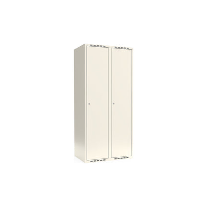 Fydor locker, 2 compartments, white, W 800 mm, flat roof shape, cylinder lock.