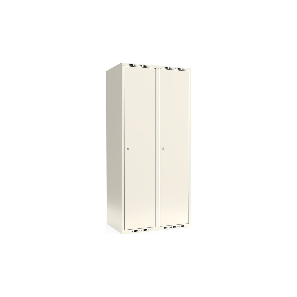 Fydor locker, 2 compartments, white, W 800 mm, flat roof shape, cylinder lock.