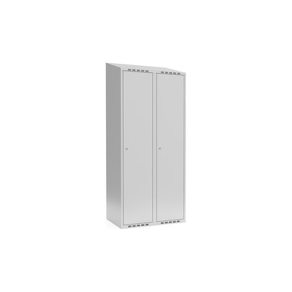 Fydor locker, 2 compartments, light grey, W 800 mm, sloping roof shape, cylinder lock.