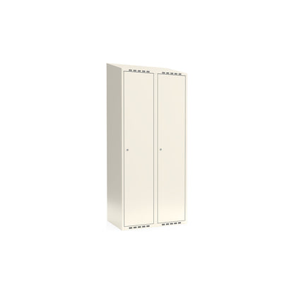 Fydor locker, 2 compartments, white, W 800 mm, sloping roof shape, cylinder lock.
