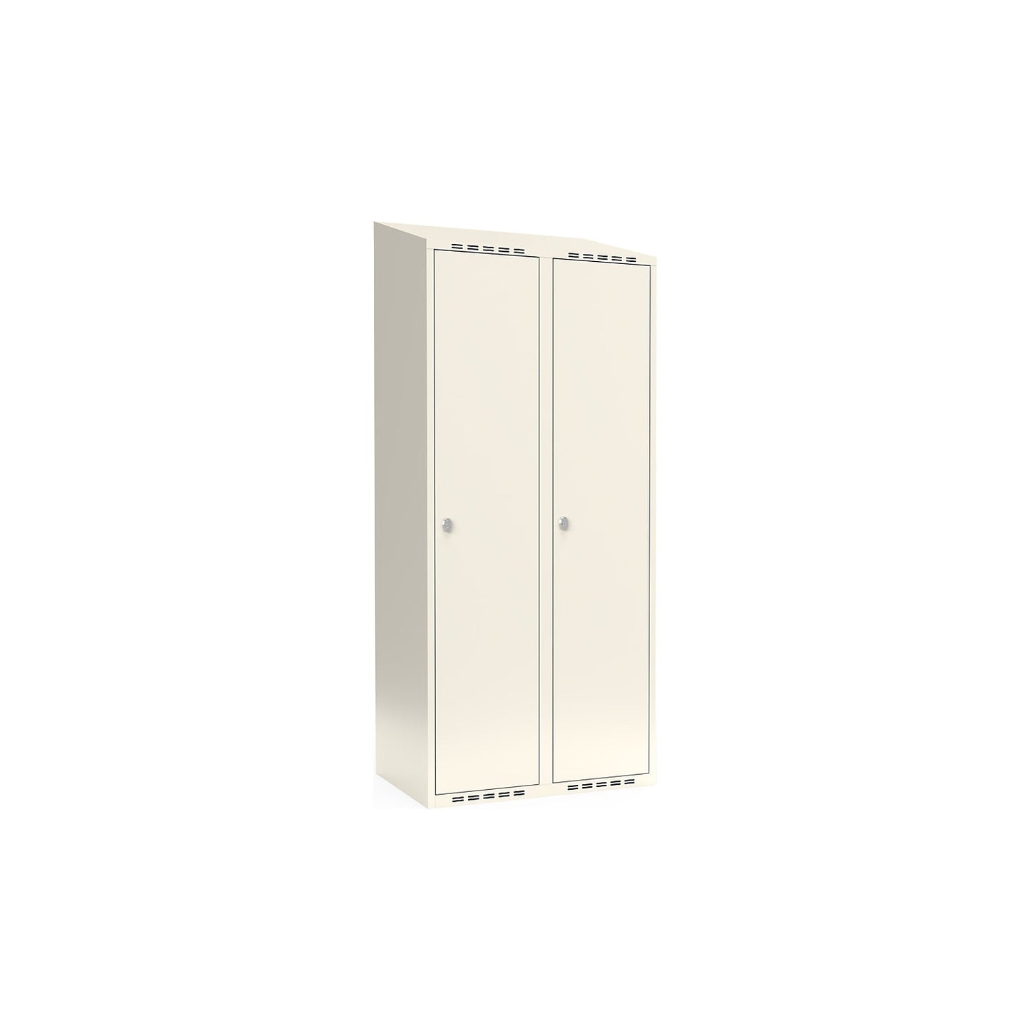 Fydor locker, 2 compartments, white, W 800 mm, sloping roof shape, padlock.
