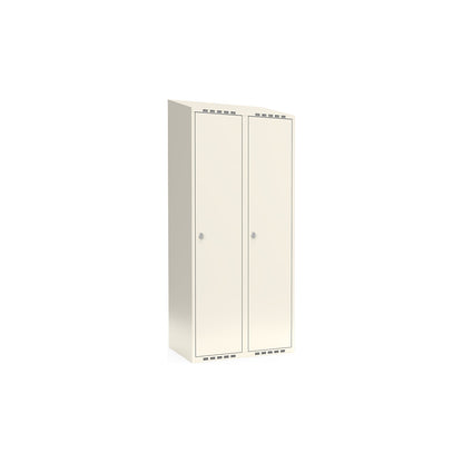 Fydor locker, 2 compartments, white, W 800 mm, sloping roof shape, padlock.