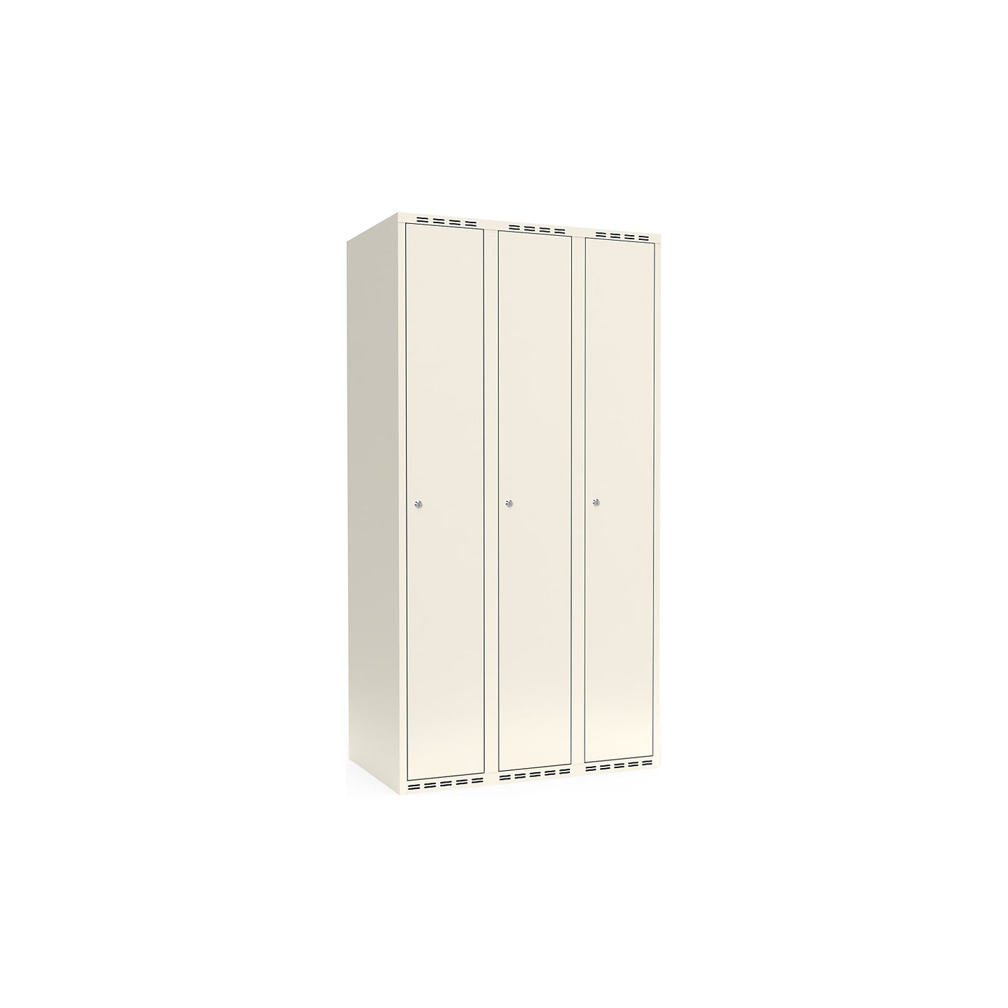 Fydor locker, 3 compartments, white, W 900 mm, flat roof shape, cylinder lock.