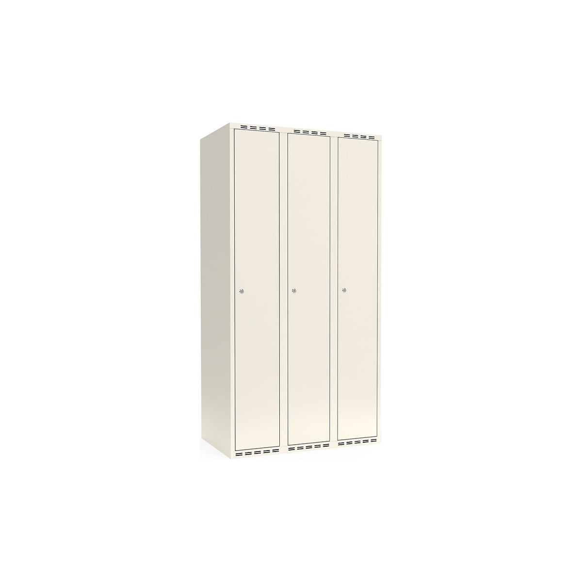 Fydor locker, 3 compartments, white, W 900 mm, flat roof shape, cylinder lock.