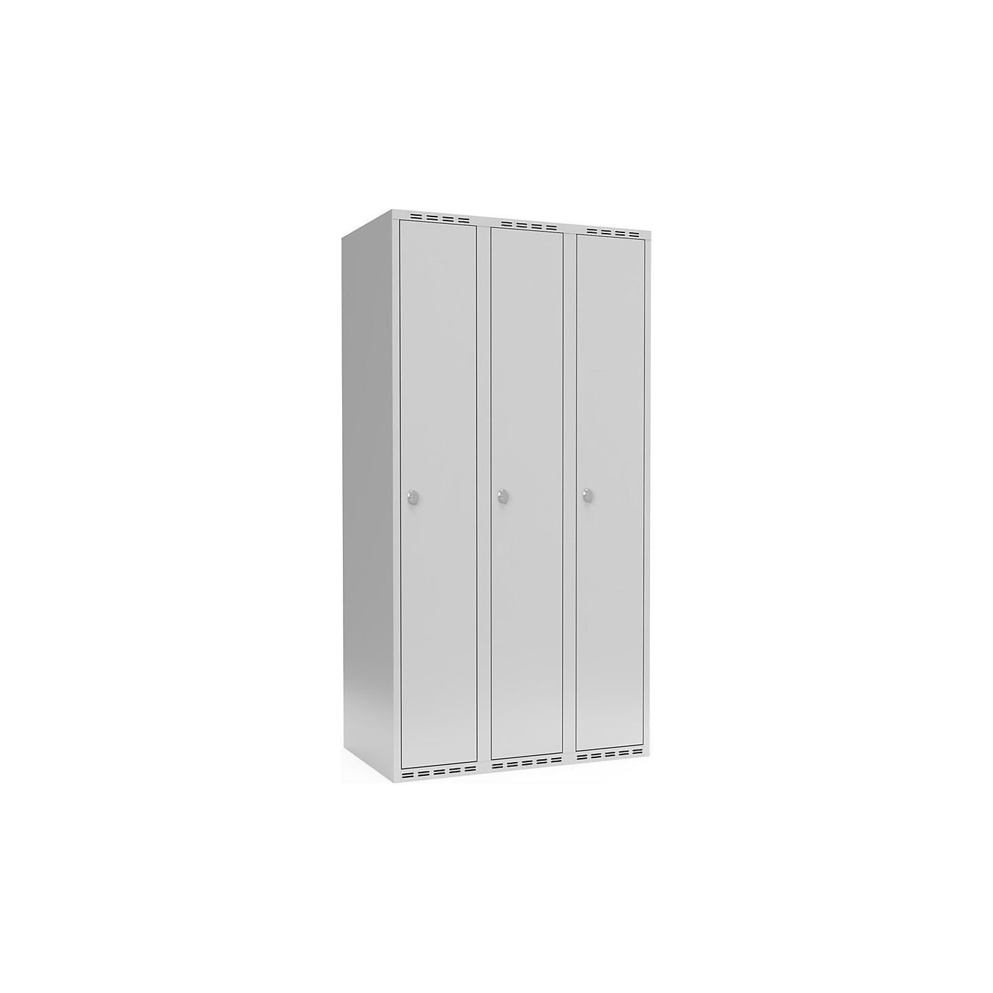 Fydor locker, 3 compartments, light grey, W 900 mm, flat roof shape, padlock.