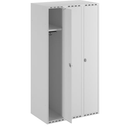 Fydor locker, 3 compartments, light grey, W 900 mm, flat roof shape, padlock.