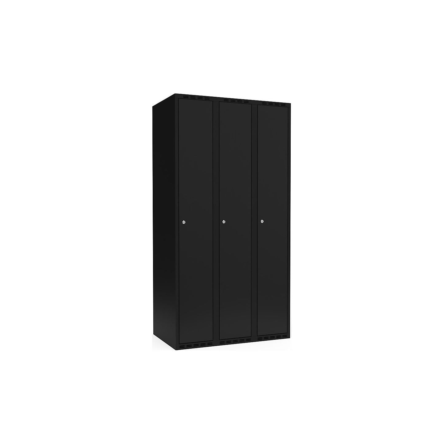 Fydor locker, 3 compartments, black, W 900 mm, flat roof shape, padlock.