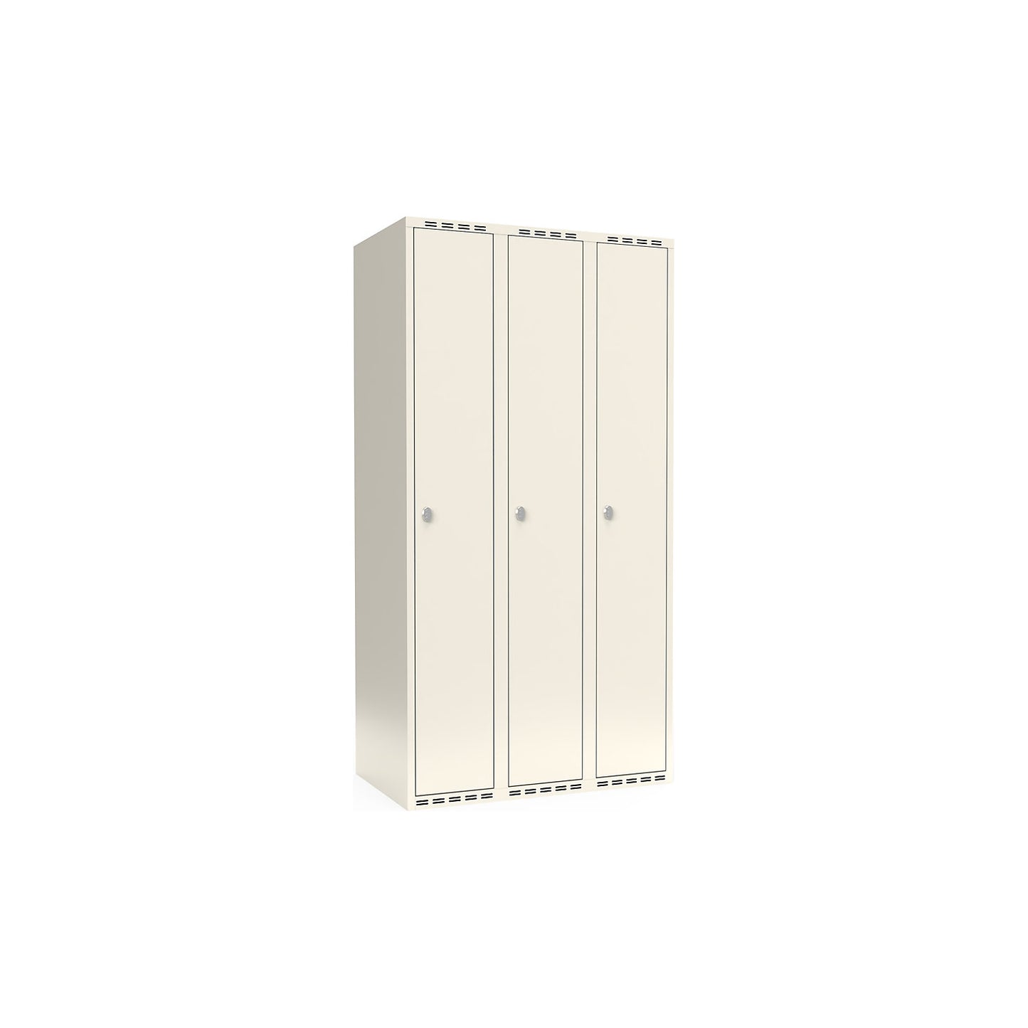 Fydor locker, 3 compartments, white, W 900 mm, flat roof shape, padlock.