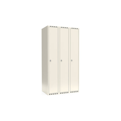Fydor locker, 3 compartments, white, W 900 mm, flat roof shape, padlock.