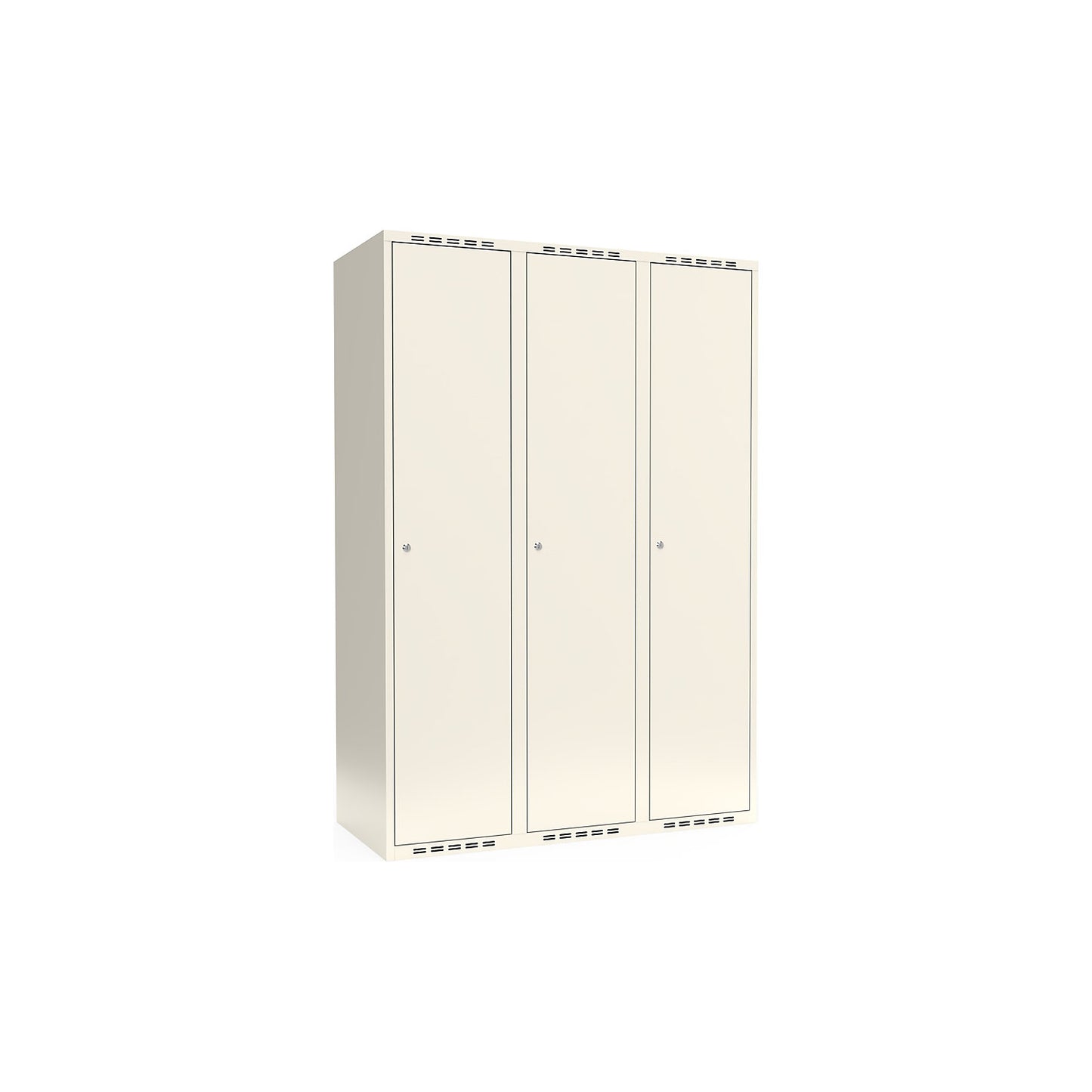Fydor locker, 3 compartments, white, W 1200 mm, flat roof shape, cylinder lock.