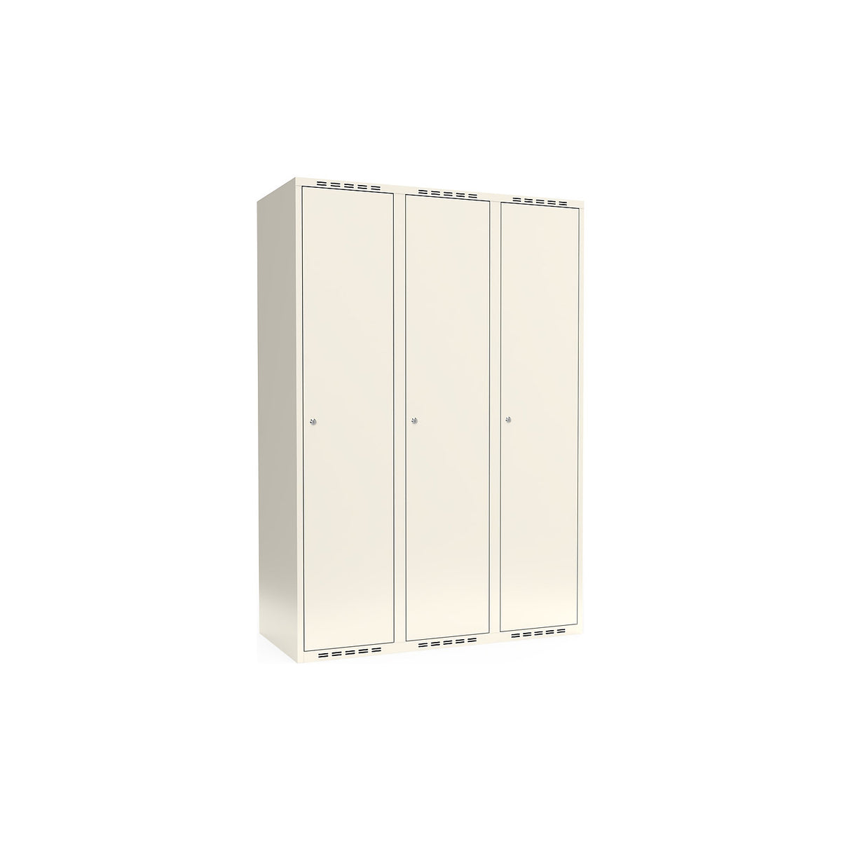 Fydor locker, 3 compartments, white, W 1200 mm, flat roof shape, cylinder lock.