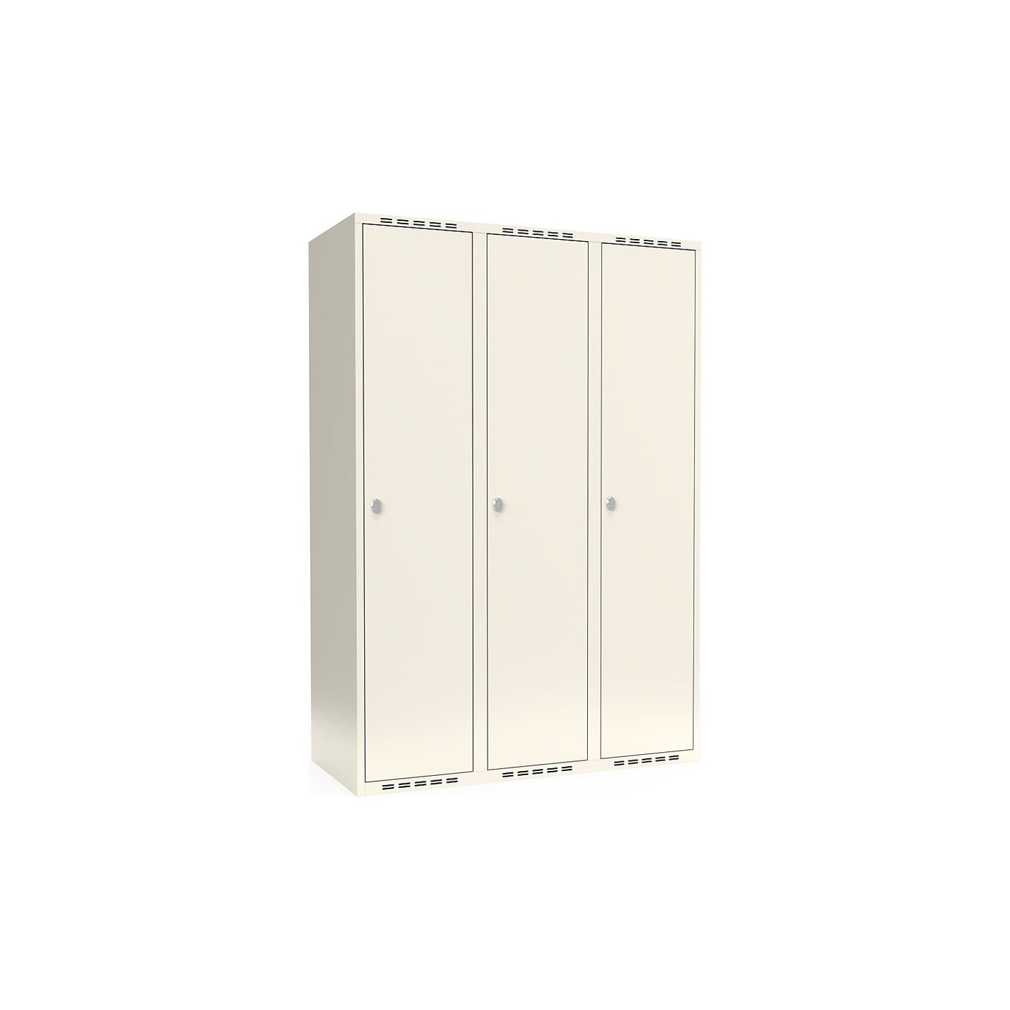Fydor locker, 3 compartments, white, W 1200 mm, flat roof shape, padlock.