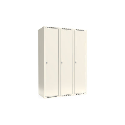 Fydor locker, 3 compartments, white, W 1200 mm, flat roof shape, padlock.
