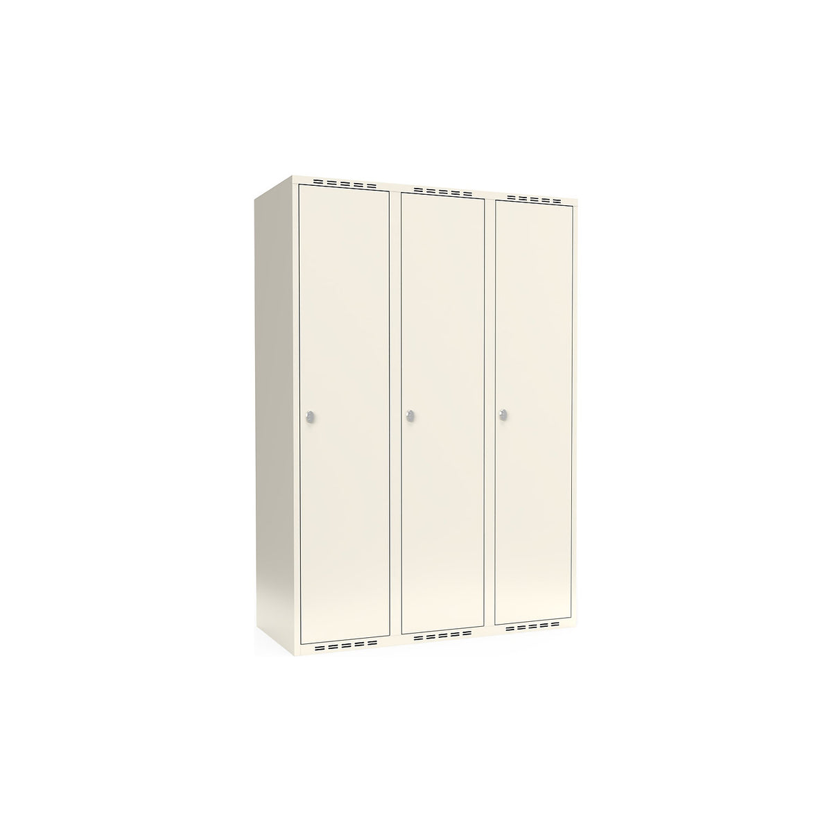 Fydor locker, 3 compartments, white, W 1200 mm, flat roof shape, padlock.