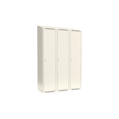 Fydor locker, 3 compartments, white, W 1200 mm, sloping roof shape, cylinder lock.