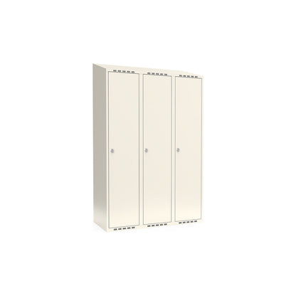 Fydor locker, 3 compartments, white, W 1200 mm, sloping roof shape, padlock.