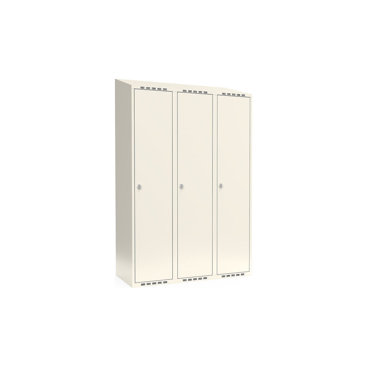 Fydor locker, 3 compartments, white, W 1200 mm, sloping roof shape, padlock.