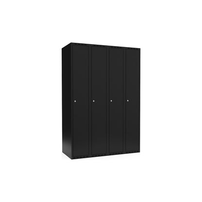 Fydor locker, 4 compartments, black, W 1200 mm, flat roof shape, cylinder lock.