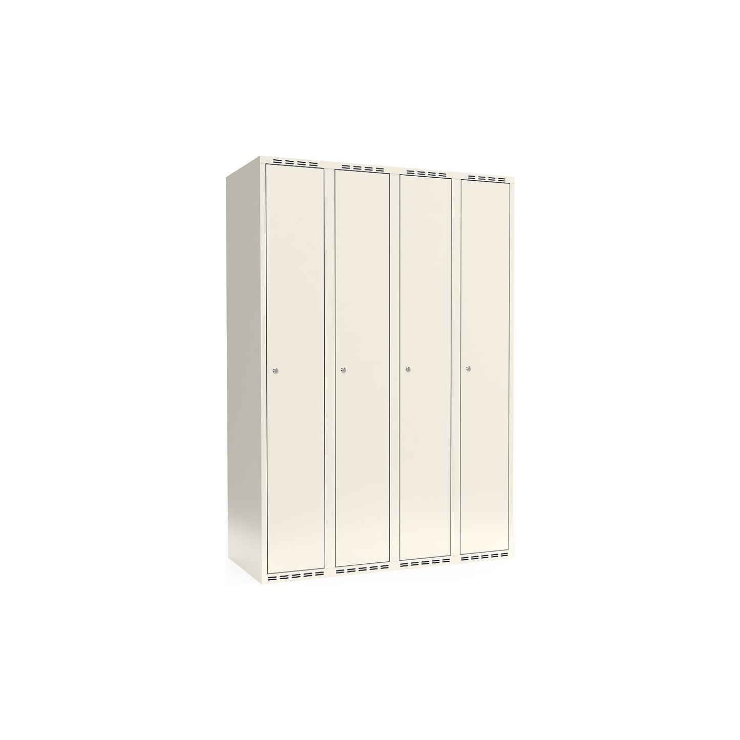 Fydor locker, 4 compartments, white, W 1200 mm, flat roof shape, cylinder lock.