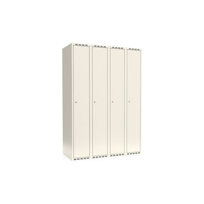 Fydor locker, 4 compartments, white, W 1200 mm, flat roof shape, cylinder lock.