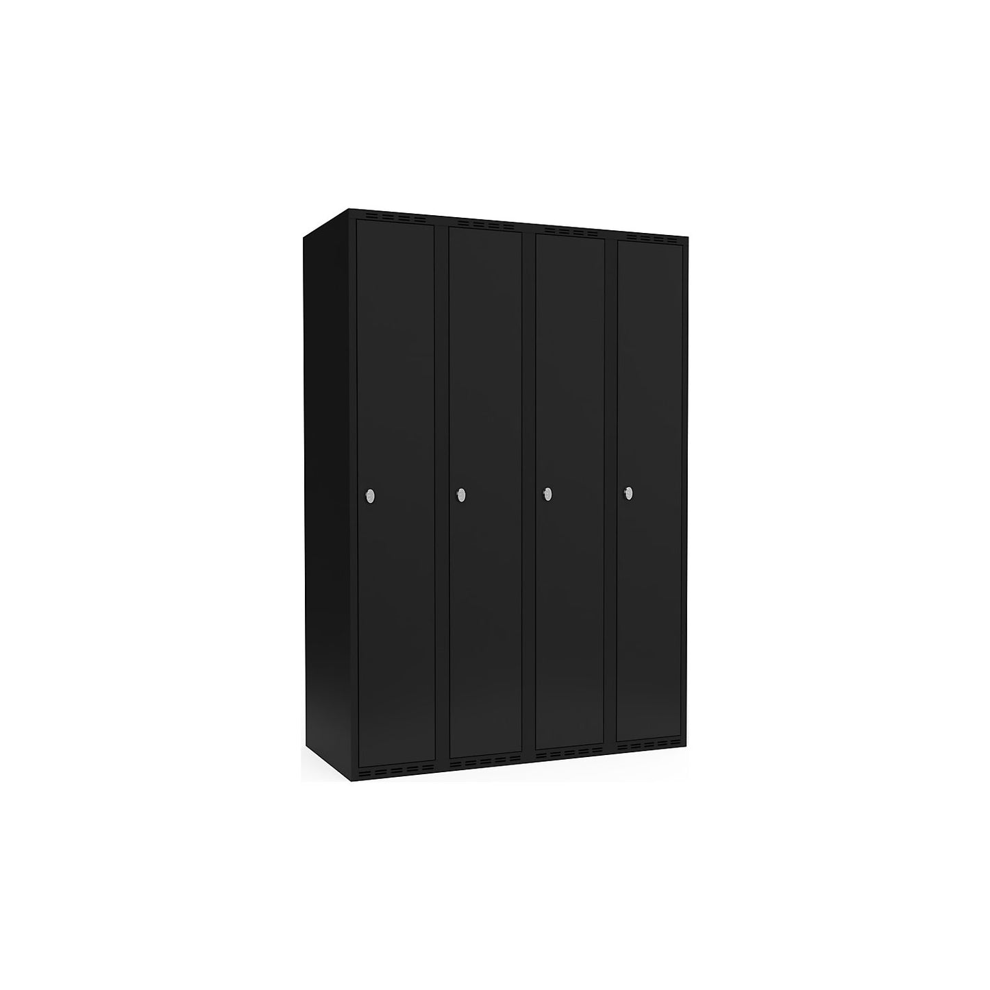 Fydor locker, 4 compartments, black, W 1200 mm, flat roof shape, padlock.