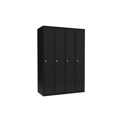 Fydor locker, 4 compartments, black, W 1200 mm, flat roof shape, padlock.