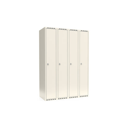 Fydor locker, 4 compartments, white, W 1200 mm, flat roof shape, padlock.