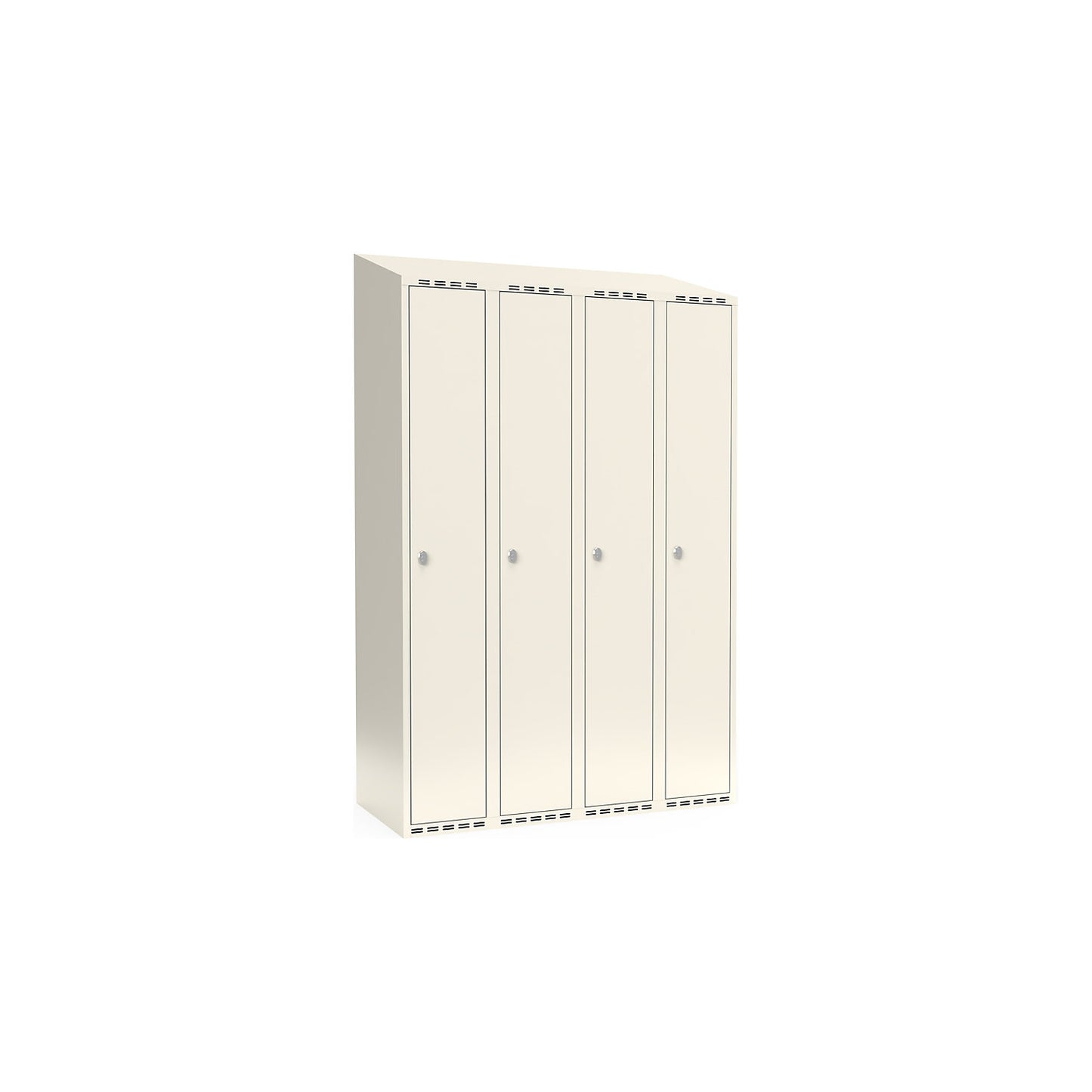 Fydor locker, 4 compartments, white, W 1200 mm, sloping roof shape, padlock.