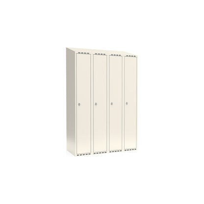 Fydor locker, 4 compartments, white, W 1200 mm, sloping roof shape, padlock.