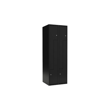 Fydor Z locker, 2 compartments, black, W 600 mm, flat roof shape, cylinder lock.